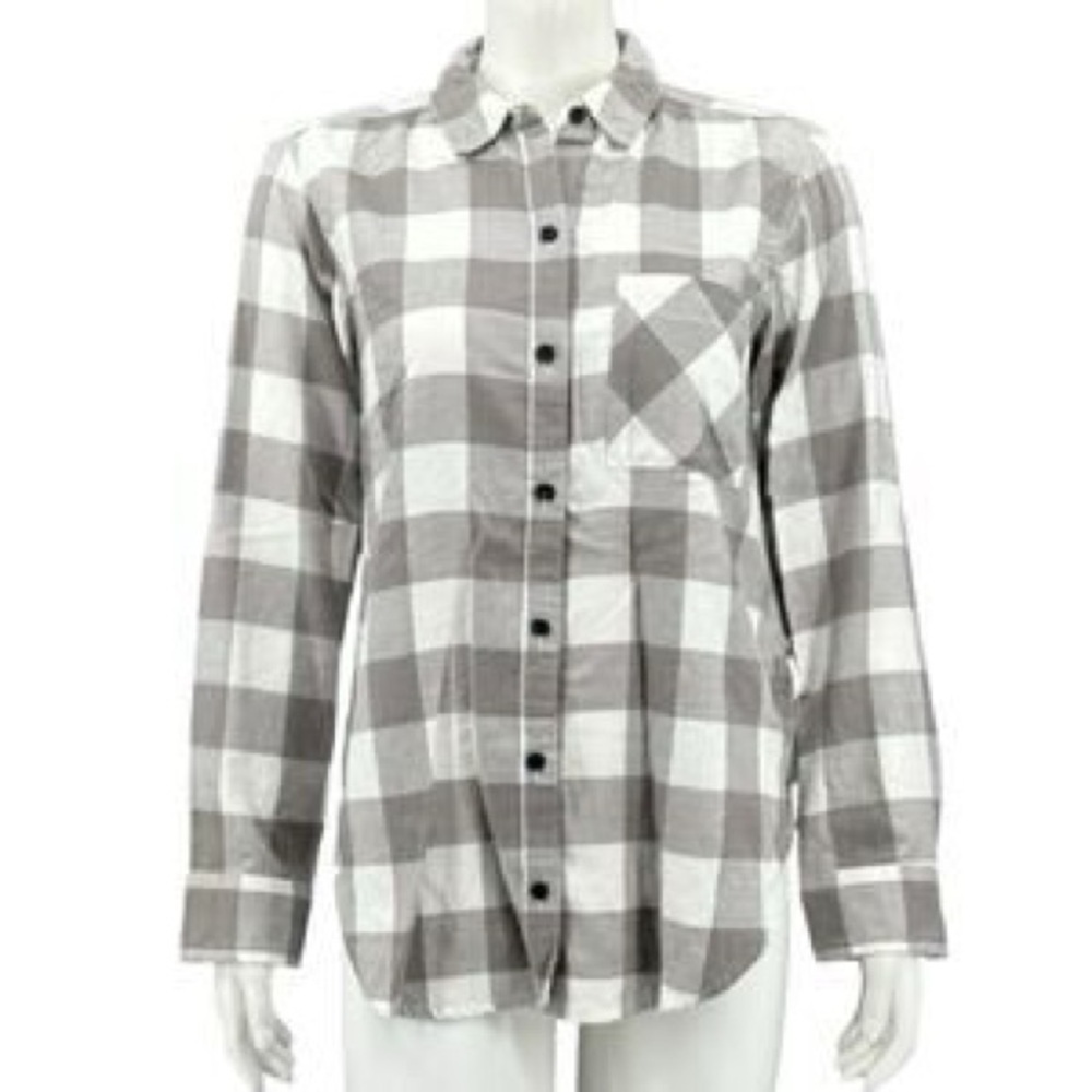 Abercrombie & Fitch Gray White Plaid Button Down Shirt Women’s Size S Casual